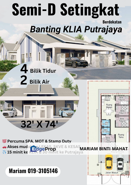 🏡 SEMI-D SETINGKAT DI BANTING KLIA – ZERO BOOKING FEE! 🔥, Selangor, Banting