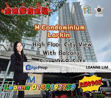 M Condo @ Larkin ✅3Room2Bath ✅Full Loan Unit ✅Renovated and Fully Furnished 🤩, Johor, Johor Bahru