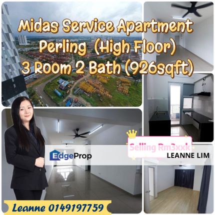 BIG DROP PRICE RM45K‼️ 全场最低价 屋主要钱不要屋 Selling Price ~RM420k~  NOW ONLY RM375k 谁买谁赚到‼️‼️‼️ Midas Service Apartment  @ Perling ForSale 出售, Johor, Johor Bahru