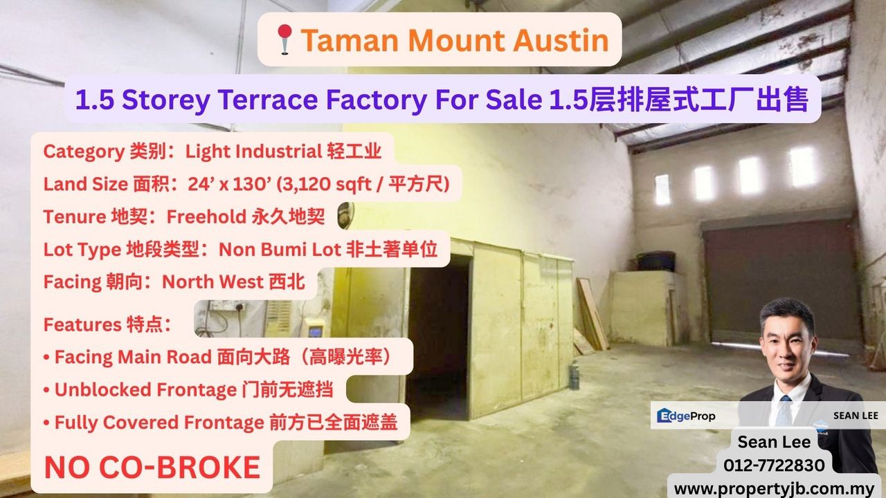 Taman Mount Austin 1.5 Storey Terrace Factory For Rent 1.5层排屋式工厂出租, Johor, Johor Bahru