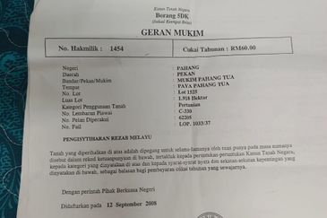Tanah Paya Padi Di Pahang Tua 1 ekar ingin di Jual RM45000