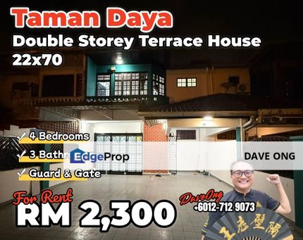 Taman Daya, Jalan Rumbia - Double Storey Terrace House 22x70 , Johor, Johor Bahru