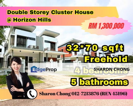 2 storey Cluster House for sale Horizon Hills Canal Garden South, Johor, 