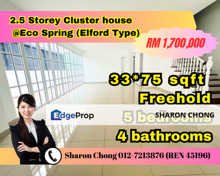 Cluster house unblock view Elford Type for sale at Eco Spring Johor, Johor, Johor Bahru