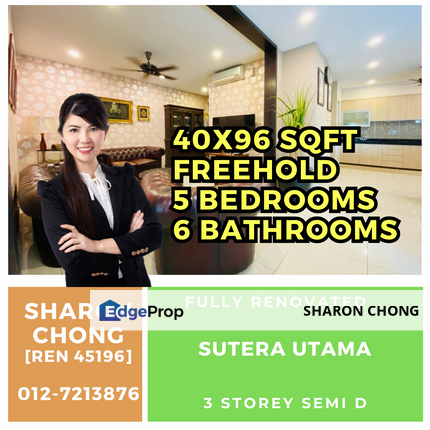 3 Storey Semi D Taman Sutera Utama for Sale, Johor, Skudai