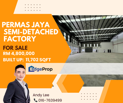 Taman Permas Jaya Pemas Jaya Semi-D Factory for Sale, Johor, Masai