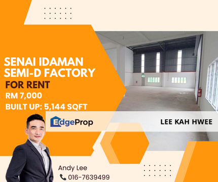 Taman Senai Idaman Semi-D Factory for Rent, Johor, Senai