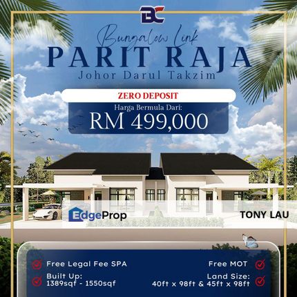 Banglo Link Moden @ Parit Raja | Freehold Rezab Melayu | Zero Deposit + Free Legal Fees!, Johor, Parit Raja