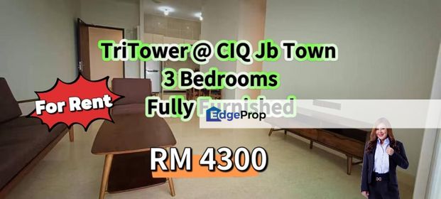 TriTower @ CIQ Jb Town / 3 Bedrooms / Fully Furnished for rent, Johor, Johor Bahru