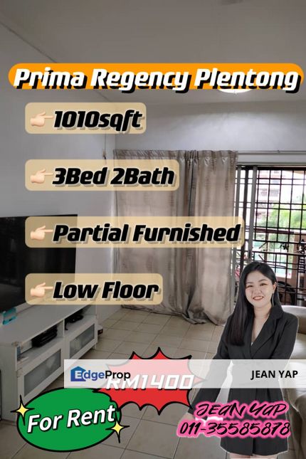 Prima Regency Plentong 3BR Partial Furnished, Johor, Plentong