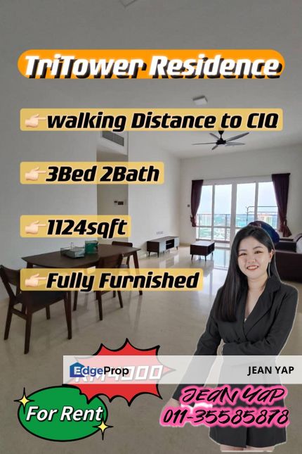 TriTower 3BR walk CIQ FOR RENT, Johor, Johor Bahru