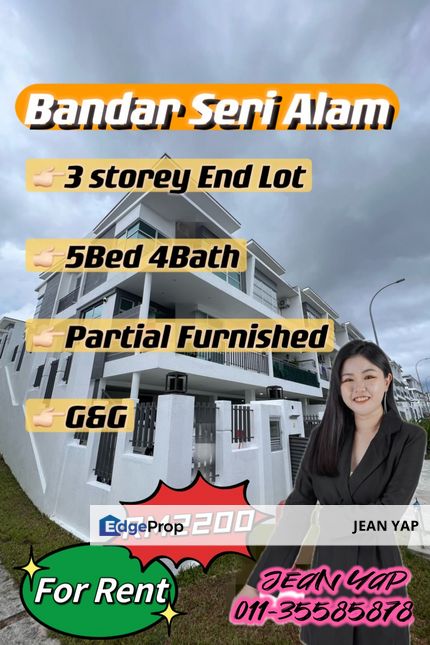 Bandar Seri Alam 3 Storey Endlot Partial Furnish, Johor, Masai