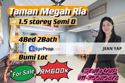 Megah Ria 1.5storey Semi D Bumi Lot, Johor, Masai