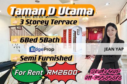 Taman D Utama 3 Storey 6BR Partial Furnished, Johor, Johor Bahru