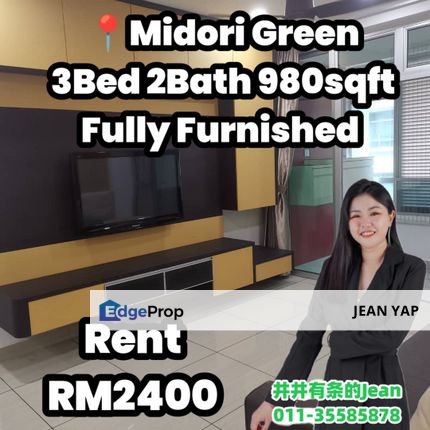 Midori Green 3BR Fully Furnished for Rent, Johor, Johor Bahru