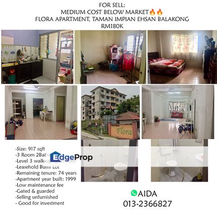 FLORA APARTMENT  TAMAN IMPIAN EHSAN BALAKONG GOOD FOR INVESTMENT, Selangor, Balakong