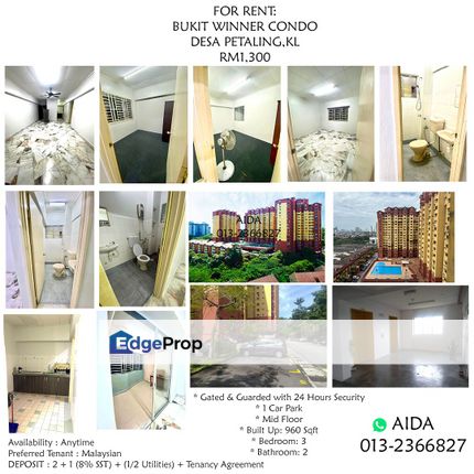 Bukit Winner Heights Condominium for rent RM1300, Kuala Lumpur, Desa Petaling