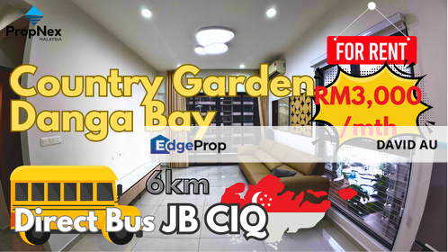 [FOR RENT] Country Garden Danga Bay, Kings Bay Partial Seaview RM3,000 |6km to CIQ, Johor, Johor Bahru