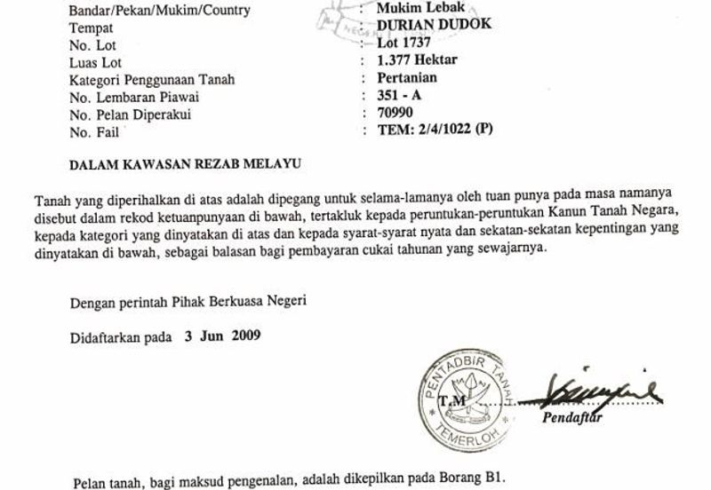 3.4 Ekar Tanah Pertanian Mukim Lebak, Temerloh