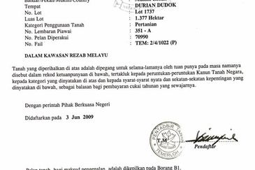 3.4 Ekar Tanah Pertanian Mukim Lebak, Temerloh