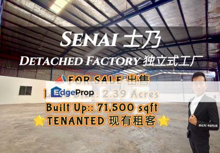 Senai MAIN ROAD🌟TENANTED Detached Factory For Sale , Johor, Senai