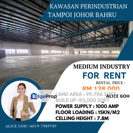 Kawasan Perindustrian Tampoi Johor Bahru Double Storey Detached Factory For Rent, Johor, Johor Bahru