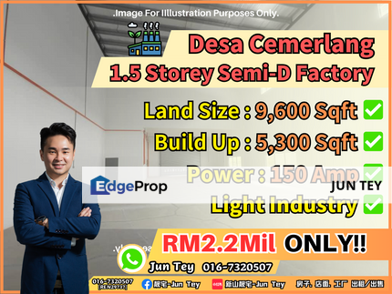 Desa Cemerlang 1.5 Storey Semi D Factory For Sale!!Mount Austin Johor Jaya Ulu Tiram Tebrau Tampoi Kempas Senai Kulai Pasir Gudang Gelang Patah SILC, Johor, Ulu Tiram