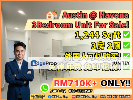 New Havona 3 Bedroom Unit For Sale!Near Setia indah Mount Austin Bandar Dato Onn Seri Austin Desa Tebrau Pelangi Indah Taman Gaya Eco Summer, Johor, Johor Bahru