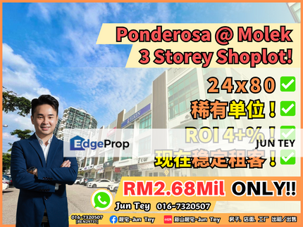 Ponderosa Molek 24x80 3 Storey Shop For Sale!Near Setia indah Bandar Dato Onn Seri Austin Desa Tebrau Pelangi Indah Taman Gaya Johor Jaya Plentong., Johor, Johor Bahru