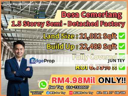 Desa Cemerlang Semi-D ROI 6.75% Factory For Sale!!Mount Austin Johor Jaya Ulu Tiram Tebrau Tampoi Kempas Senai Kulai Pasir Gudang Gelang Patah SILC , Johor, Ulu Tiram