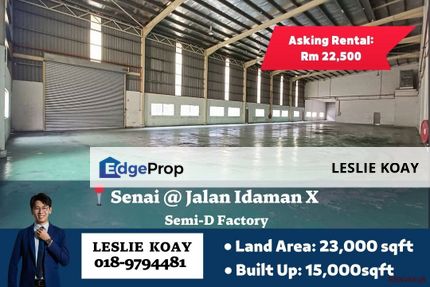 Semi Detached Factory @ Seni Jalan Idaman For Rent !!, Johor, Senai