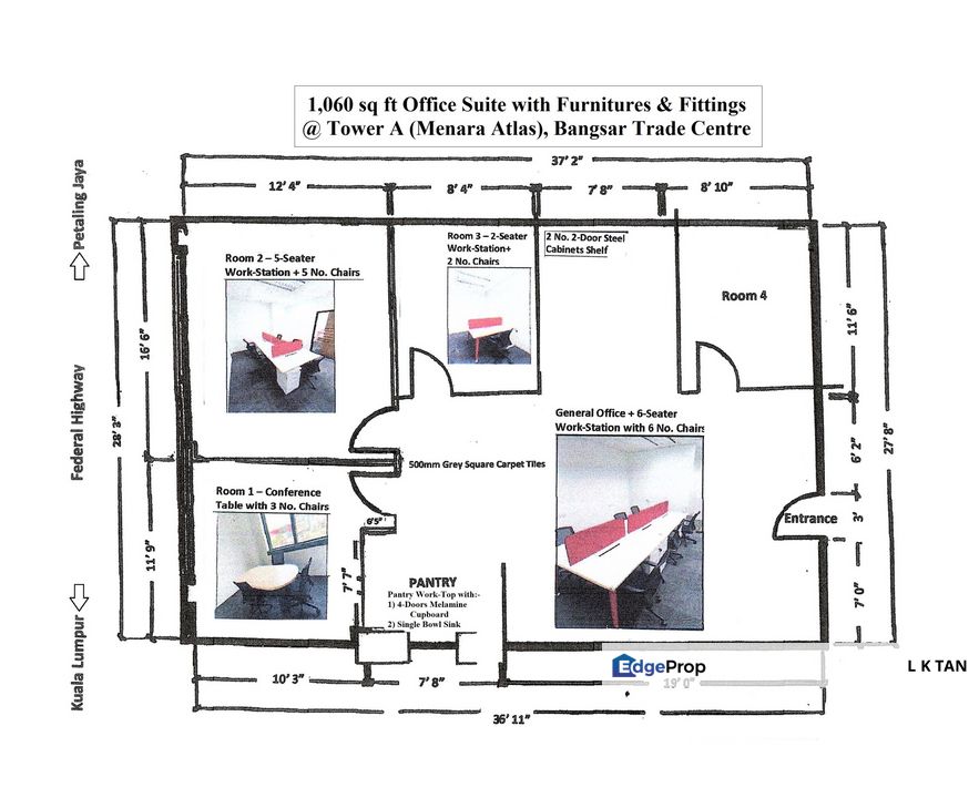 Corporate Office Suite - 1060 sq ft With Furnitures & Fittings @ Tower A (Menara Atlas), Bangsar Trade Centre , Kuala Lumpur, Pantai
