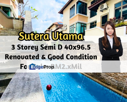 Sutera Utama, 3 Storey Semi D, With Swimming Pool, Good Condition, Johor, Skudai