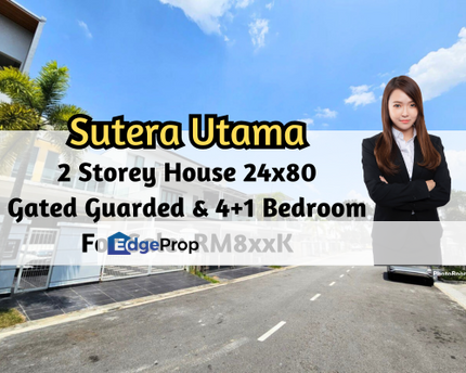 Taman Sutera Utama, Skudai, Johor, 2 Storey House with Roof Top Balcony 24x80, Gated Guarded, Johor, Skudai