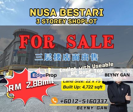 (Jalan Bestari 8/2 @ Nusa Bestari) 3 Storey Shoplot End Lot with Useable RC Roof Top, Johor, 