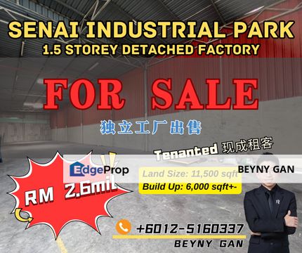 (Senai Industrial Park, Jalan Idaman 1/5) 1.5 Storey Detached Factory, Johor, Senai
