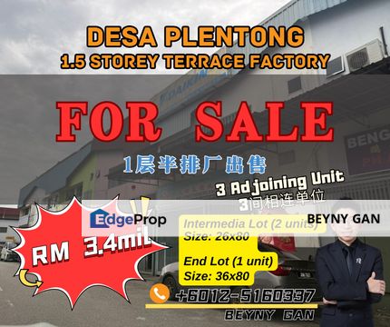 (Perindustrian Desa Plentong, Jalan Sri Wangi) 1.5 Storey Terrace Factory (3 Adjoining Unit), Johor, Masai