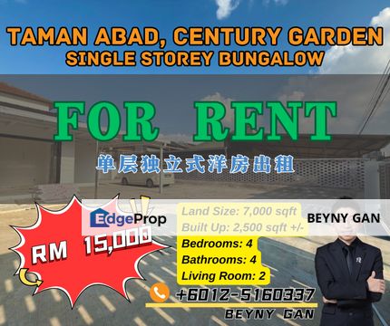 (Taman Abad / Century Garden) Single Storey Bungalow, Johor, Johor Bahru