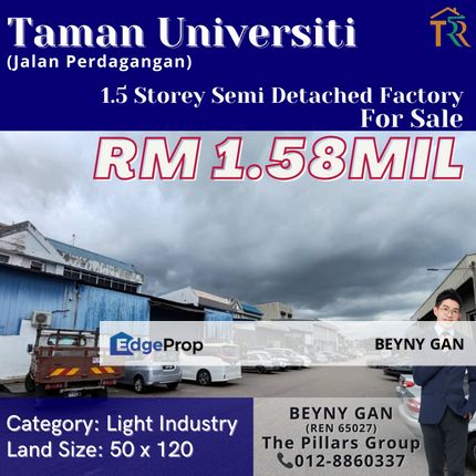 (Taman Universiti, Jalan Perdagangan) 1.5 Storey Semi Detached Factory, Johor, Skudai