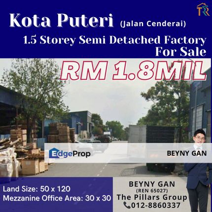 (Kota Puteri, Jalan Cenderai) 1.5 Storey Semi Detached Factory, Johor, Masai