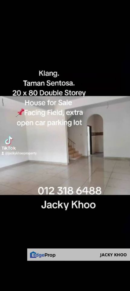 Klang. Taman Sentosa. 20 x 80 Double Storey House for Sale  📌Facing Field, extra open car parking lot, Selangor, Klang