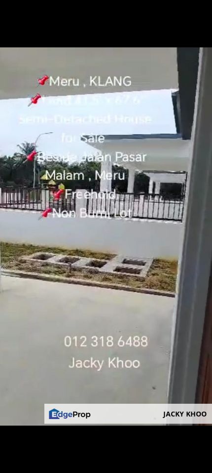 Meru , KLANG,  Land 41.5' x 67.6' Semi-Detached House for Sale  📌Beside Jalan Pasar Malam , Meru 📌Freehold  📌NON BUMI LOT 🔥Brand New Unit🔥 📌Mala, Selangor, Klang