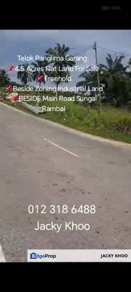 Telok Panglima Garang,  📌4.5 Acres Flat Land For Sale  📌Freehold 📌Beside Zoning Industrial Land 📌BESIDE Main Road Sungai Rambai, Selangor, Telok Panglima Garang