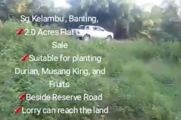 Sg Kelambu , Banting,  📌2.0 Acres Flat Land for Sale 📌Suitable for planting Durian, Musang King, and Fruits  📌Beside Reserve Road  📌Lorry can reac