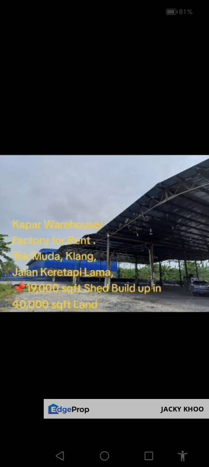 Kapar 仓库/工厂出租。  Tuk Muda, 巴生,   Jalan Keretapi Lama  老铁路路， , Selangor, Kapar 