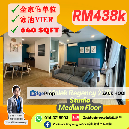 Molek Regency, Johor Bahru, Johor @ Fully Furnished Studio Unit With Swimming Pool View For Sale, Johor, Johor Bahru