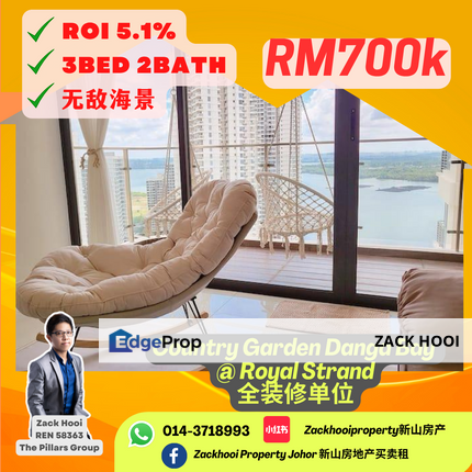 Royal Strand @ Country Garden Danga Bay, Johor Bahru, Johor @ Fully Renovated Seaview 3Bed with ROI 5%++ For Sale, Johor, Johor Bahru