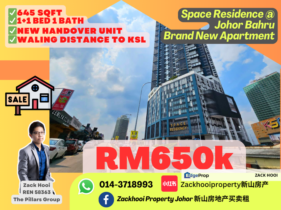 Space Residency, Johor Bahru, Johor @ Walking Distance to KSL Brand New 1+1 Bed Unit RM650k For Sale, Johor, Johor Bahru
