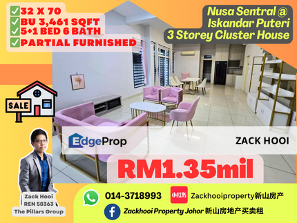 Taman Nusa Sentral, Iskandar Puteri, Johor @ Renovated 3 Storey Cluster House with G&G For Sale, Johor, 