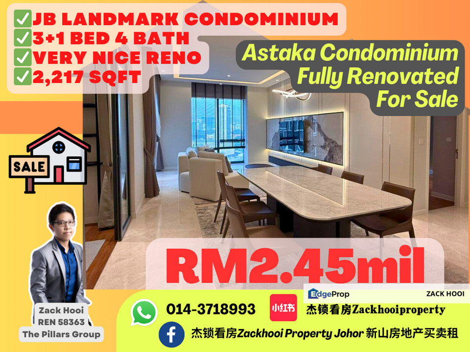 The Astaka @ 1 Bukit Senyum, Johor Bahru, Johor @ Fully Reno 3 +1 Bed unit For Sale, Johor, Johor Bahru